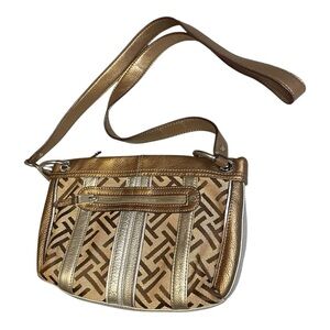 Tignanello Women's Handbag Purse Metallic Leather Canvas Monogram Crossbody